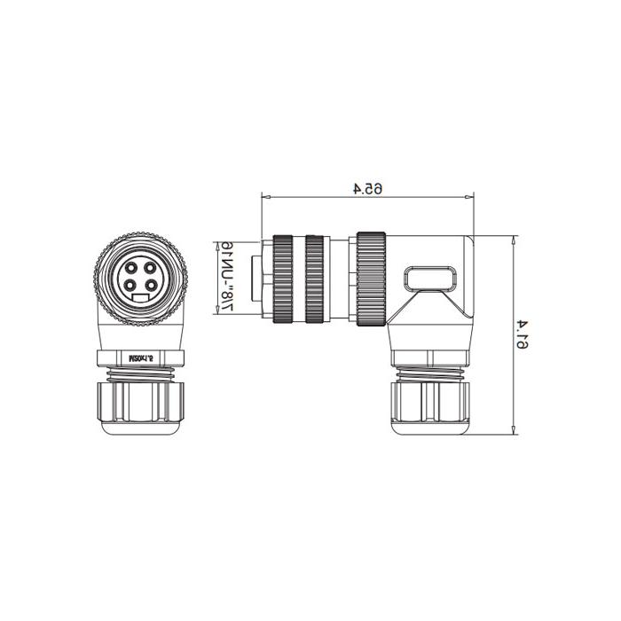 7/8” 4Pin、母头90°、螺钉连接、0PF043